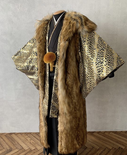 【成人式】紋付羽織袴用ロングファーコート・茶ベージュ